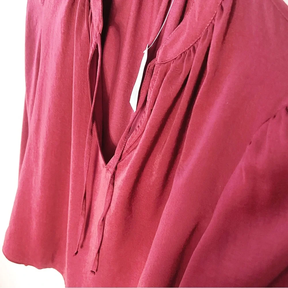 NEW! GAP Long Sleeve Split Neck red satin blouse. SIZE SMALL. - Picture 6 of 13